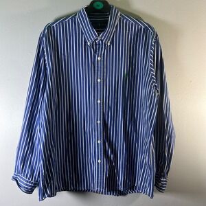 Ralph Lauren Mens Striped Button Down Shirt Long Sleeve Classic Ft Blue White XL